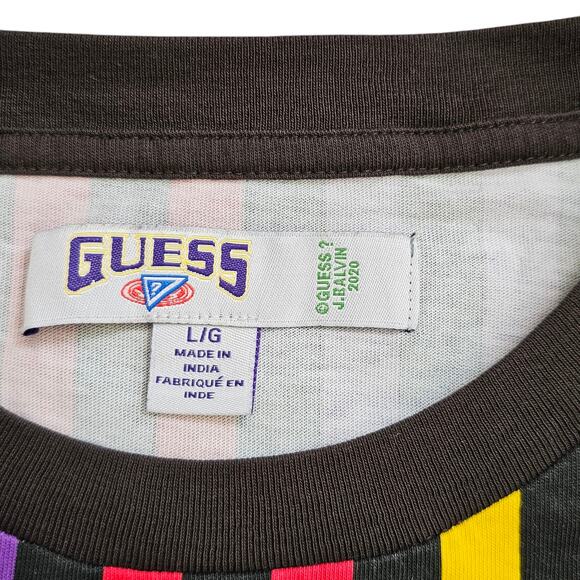 Men's Shirt J. Balvin Guess rainbow striped short sleeve crew neck tee L - Picture 4 of 4